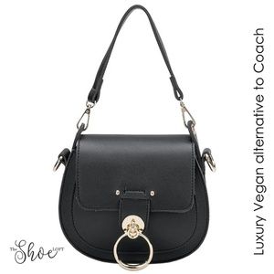 Ariel Black Luxury Vegan Leather Shoulder Bag